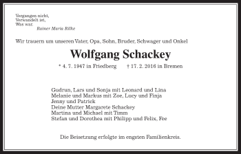 Traueranzeige von Wolfgang Schackey von Wetterauer Zeitung, Wetterauer Zeitung