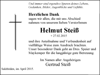 Traueranzeige von Helmut Steiß von Gießener Allgemeine, Alsfelder Allgemeine