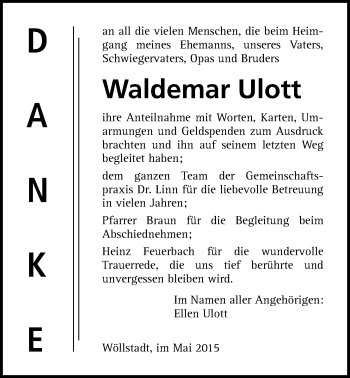 Traueranzeige von Waldemar Ulott von Wetterauer Zeitung, Wetterauer Zeitung