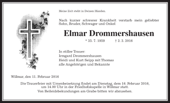 Traueranzeige von Elmar Drommershausen von Gießener Allgemeine, Alsfelder Allgemeine