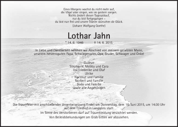 Traueranzeige von Lothar Jahn von Gießener Allgemeine, Alsfelder Allgemeine
