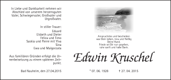 Traueranzeige von Edwin Kruschel von Wetterauer Zeitung, Wetterauer Zeitung