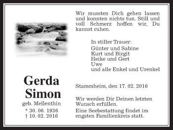 Traueranzeige von Gerda Simon von Wetterauer Zeitung, Wetterauer Zeitung