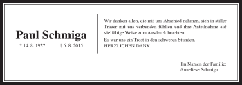 Traueranzeige von Paul Schmiga von Gießener Allgemeine, Alsfelder Allgemeine