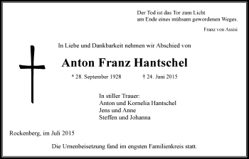 Traueranzeige von Anton Franz Hantschel von Wetterauer Zeitung, Wetterauer Zeitung