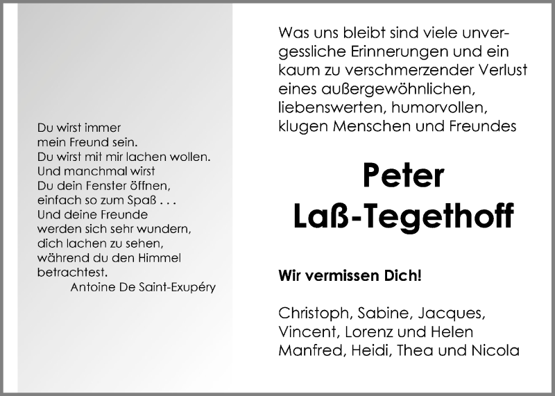  Traueranzeige für Peter Laß-Tegethoff vom 29.04.2016 aus Gießener Allgemeine, Alsfelder Allgemeine