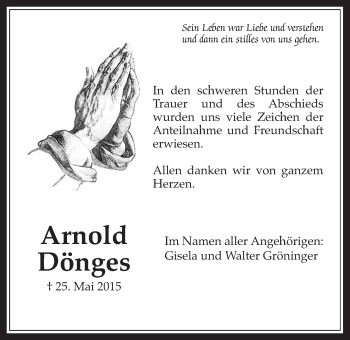Traueranzeige von Arnold Dönges von Wetterauer Zeitung, Wetterauer Zeitung