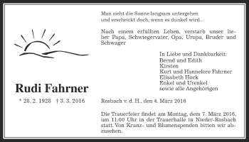 Traueranzeige von Rudi Fahrner von Wetterauer Zeitung, Wetterauer Zeitung