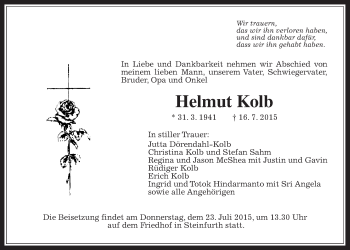 Traueranzeige von Helmut Kolb von Wetterauer Zeitung, Wetterauer Zeitung