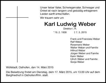 Traueranzeige von Karl Ludwig Weber von Wetterauer Zeitung, Wetterauer Zeitung