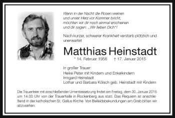 Traueranzeige von Matthias Heinstadt von Wetterauer Zeitung, Wetterauer Zeitung