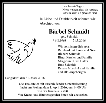 Traueranzeige von Bärbel Schmidt von Licher Wochenblatt, Licher Wochenblatt, Licher Wochenblatt