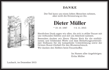 Traueranzeige von Dieter Müller von Gießener Allgemeine, Alsfelder Allgemeine