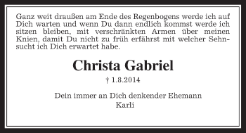 Traueranzeige von Christa Gabriel von Wetterauer Zeitung, Wetterauer Zeitung