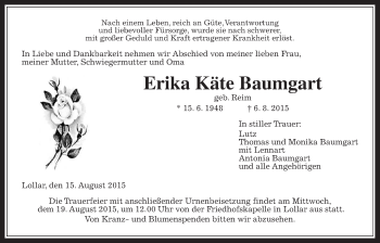 Traueranzeige von Erika Käte Baumgart von Gießener Allgemeine, Alsfelder Allgemeine