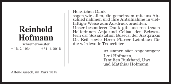 Traueranzeige von Reinhold Hofmann von Gießener Allgemeine, Alsfelder Allgemeine, Wetterauer Zeitung, Wetterauer Zeitung
