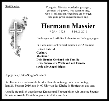 Traueranzeige von Hermann Massier 