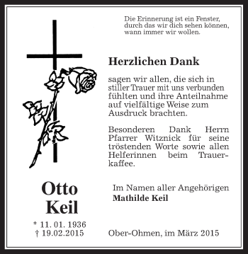 Traueranzeige von Otto Keil von Alsfelder Allgemeine