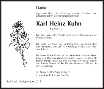 Traueranzeige von Karl Heinz Kuhn von Wetterauer Zeitung, Wetterauer Zeitung