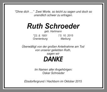 Traueranzeige von Ruth Schroeder von Gießener Allgemeine, Alsfelder Allgemeine