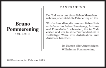 Traueranzeige von Bruno Pommerening von Wetterauer Zeitung, Wetterauer Zeitung