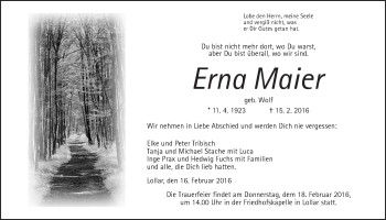Traueranzeige von Erna Maier von Gießener Allgemeine, Alsfelder Allgemeine