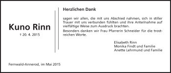 Traueranzeige von Kuno Rinn von Gießener Allgemeine, Alsfelder Allgemeine