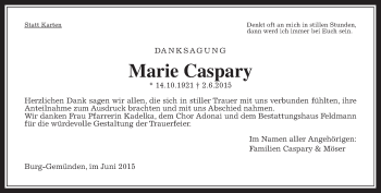Traueranzeige von Marie Caspary von Alsfelder Allgemeine