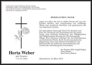 Traueranzeige von Herta Weber von Wetterauer Zeitung, Wetterauer Zeitung