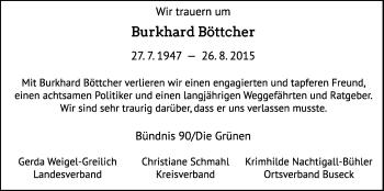 Traueranzeige von Burkhard Böttcher von Gießener Allgemeine, Alsfelder Allgemeine
