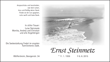 Traueranzeige von Ernst Steinmetz von Wetterauer Zeitung, Wetterauer Zeitung