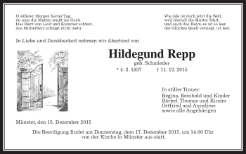 Traueranzeige von Hilde Repp von Gießener Allgemeine, Alsfelder Allgemeine
