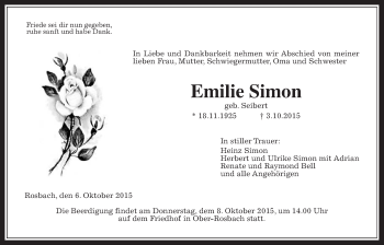 Traueranzeige von Emilie Simon von Wetterauer Zeitung, Wetterauer Zeitung