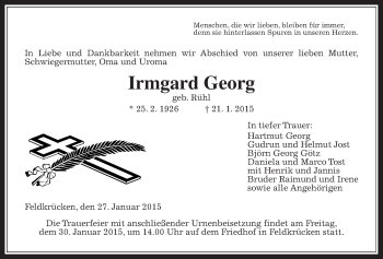 Traueranzeige von Irmgard Georg von Alsfelder Allgemeine