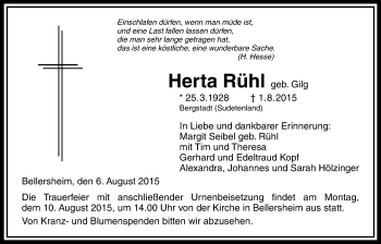 Traueranzeige von Herta Rühl von Licher Wochenblatt, Licher Wochenblatt, Licher Wochenblatt