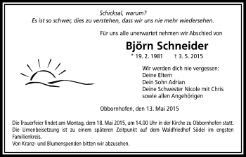 Traueranzeige von Björn Schneider von Licher Wochenblatt, Licher Wochenblatt, Licher Wochenblatt