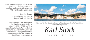 Traueranzeige von Karl Stork von Gießener Allgemeine, Alsfelder Allgemeine