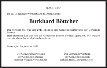 Traueranzeige von Burkhard Böttcher von Gießener Allgemeine, Alsfelder Allgemeine