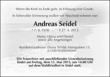 Traueranzeige von Andreas Seidel von Wetterauer Zeitung, Wetterauer Zeitung
