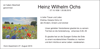 Traueranzeige von Heinz Wilhelm Ochs von Wetterauer Zeitung, Wetterauer Zeitung