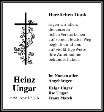 Traueranzeige von Heinz Ungar von Wetterauer Zeitung, Wetterauer Zeitung