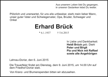 Traueranzeige von Erhard Brück von Gießener Allgemeine, Alsfelder Allgemeine