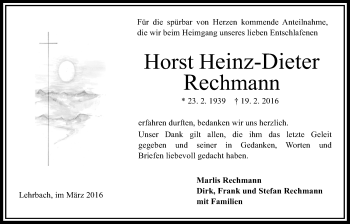 Traueranzeige von Horst Heinz-Dieter Rechmann von Gießener Allgemeine, Alsfelder Allgemeine