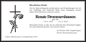 Traueranzeige von Renate Drommershausen von Gießener Allgemeine, Alsfelder Allgemeine