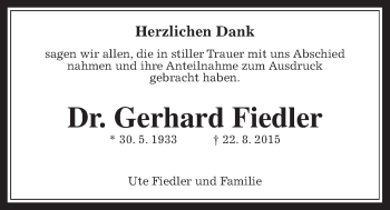 Traueranzeige von Gerhard Fiedler von Gießener Allgemeine, Alsfelder Allgemeine
