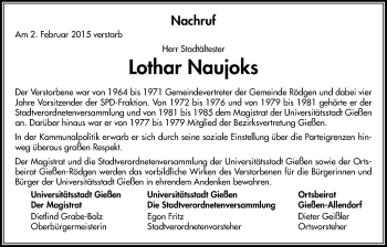 Traueranzeige von Lothar Naujoks von Gießener Allgemeine, Alsfelder Allgemeine