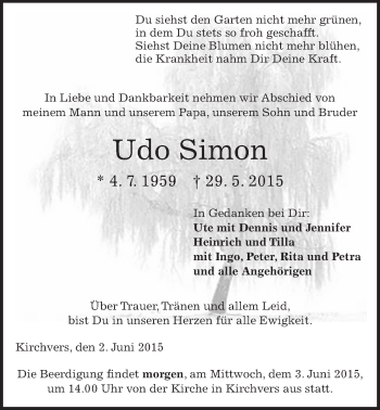 Traueranzeige von Udo Simon von Gießener Allgemeine, Alsfelder Allgemeine