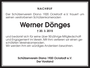 Traueranzeige von Werner Dönges von Wetterauer Zeitung, Wetterauer Zeitung