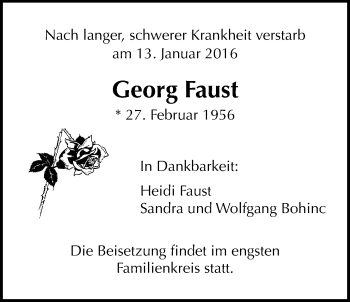 Traueranzeige von Georg Faust von Gießener Allgemeine, Alsfelder Allgemeine