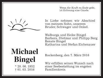 Traueranzeige von Michael Bingel von Wetterauer Zeitung, Wetterauer Zeitung